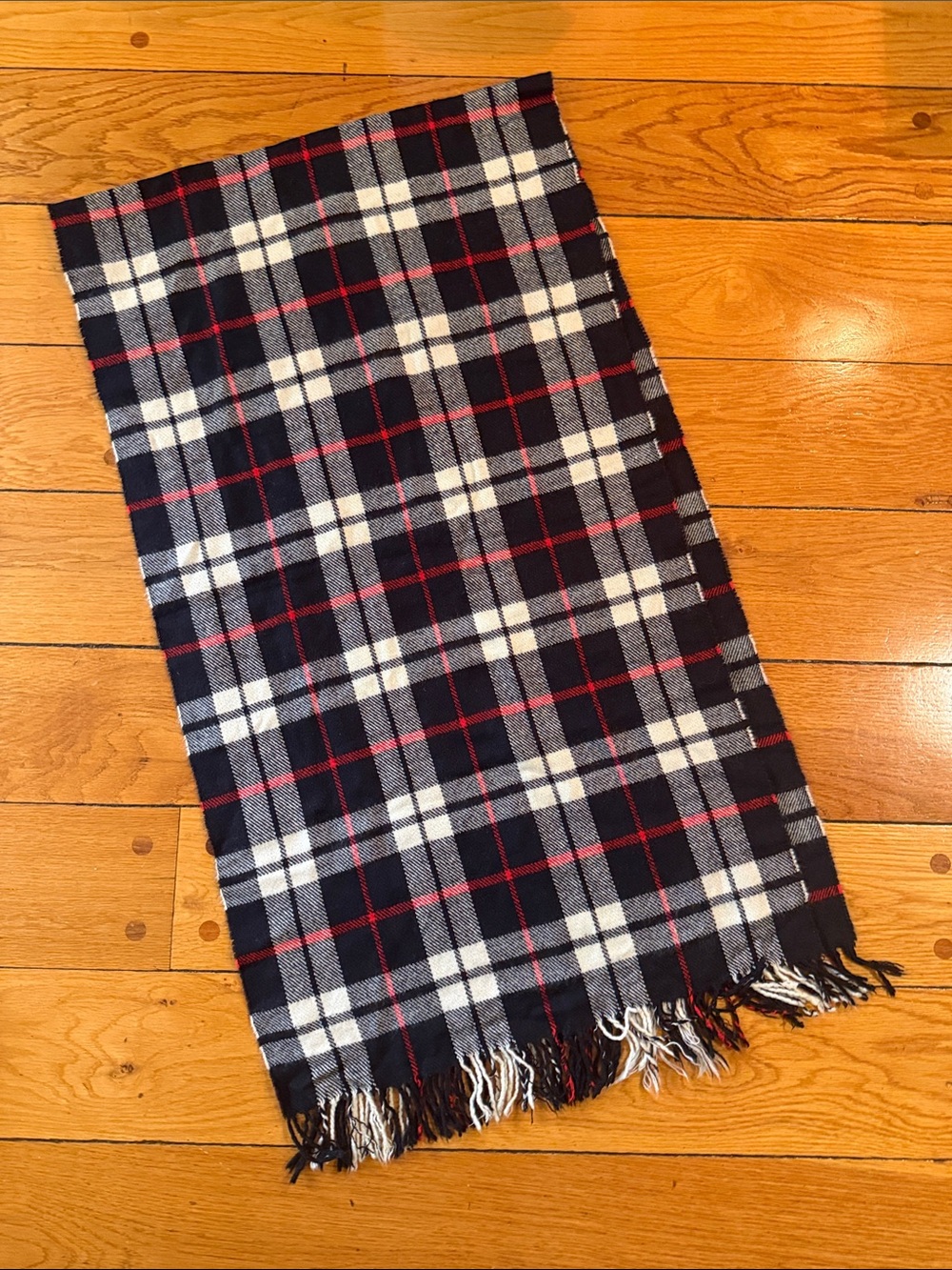 Plaid Fringe Men’s Scarf - Navy, White & Red